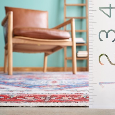 Red Square Stain-Resistant Synthetic Washable Rug