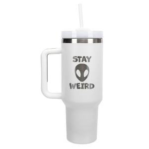 100 North Stay Weird Alien Wrap-Around 40 Oz. Stainless Steel Water Bottle Coffee Mug, Spill & Leak Resistant, Travel Tumbler with Handle, Lid & - 1 of 4