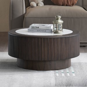 GDFStudio Vogt Round Wood and Poly Side Table with Sturdy Pedestal - 1 of 4