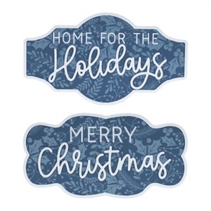 HomeRoots Set of Two Blue And White Christmas Home For The Holidays Wood Wall Decor - 1 of 4
