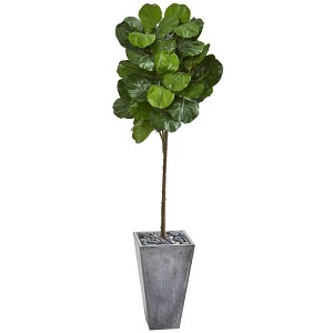 Nearly Natural 75-in Fiddle Leaf Artificial Tree in Cement Planter - 1 of 2