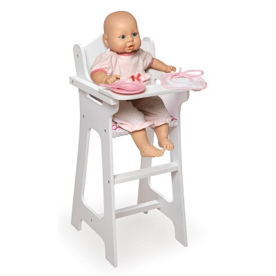 White and Pink Chevron Doll High Chair with Accessories