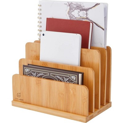 Bamboo Desk Organizer, Wooden Desk Accessories Workspace Organizers, Holder  for Pencils, Pens, 7 Compartments for Office Supplies, Home (8x7.5 In)