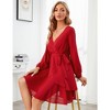 WhizMax Women V-Neck Long Sleeve Ruffle Trim Pleated Mini Dress - 3 of 4