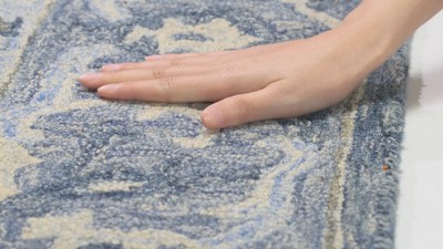 Hand-Tufted Rustic-Chic Blue Floral Wool Runner Rug - 27in x 6in