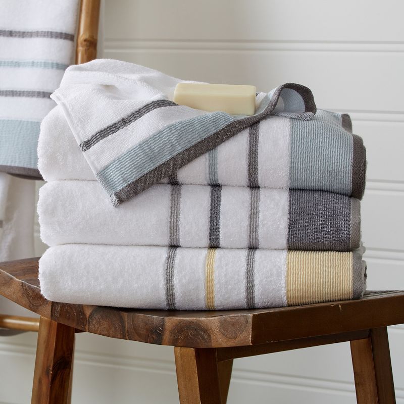 100% Cotton Quick-Dry Decorative Stripe Bath Towel Set, 5 of 9