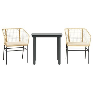 vidaXL 5 Piece Patio Dining Set Poly Rattan Glass - Brown and Cream White 31.5" x 31.5" x 29.1" 2 Items - 1 of 4