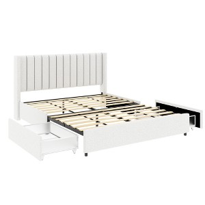 NicBex Queen Size Upholstered Wingback Platform Bed with Velvet/Tufted Headboard and 2 Drawers for Adults,White - 1 of 4