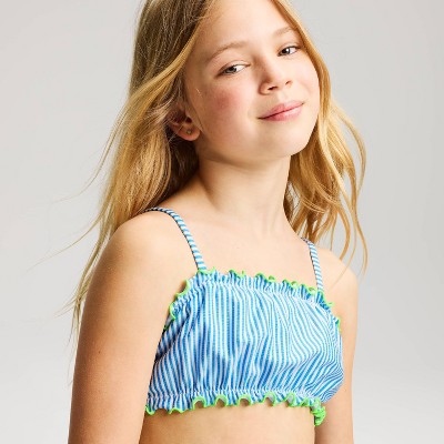 Детские купальники Cat & Jack Girls' Seersucker Striped Bikini Set - Cat & Jack™ Azure Blue/Showy Green L — фото 3
