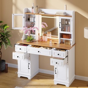 Vanity Desk with LED Lighted Mirror, Makeup Vanity Table with 5 Drawers, 4 Doors, and 3 Storage Shelves for Bedroom, Dressing Room, White - 1 of 4