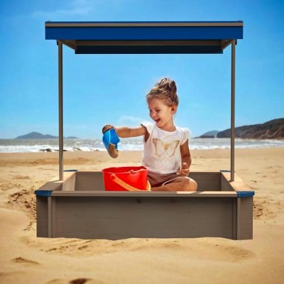 JUJABU 45.30 in. Children's Wooden Sandbox with Adjustable Canopy