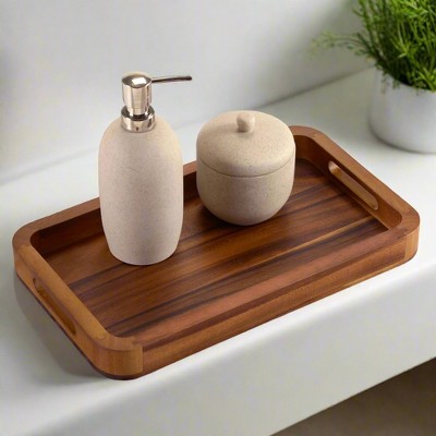 Medium Rectangular Acacia Wood Serving Tray with Handles