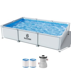 SLOOSH 7/10 FT Rectangular Above Ground Pool, Outdoor Frame Above Ground Swimming Pool Set Kiddie Pool for Kids Adults Family Summer Water Fun - 1 of 4
