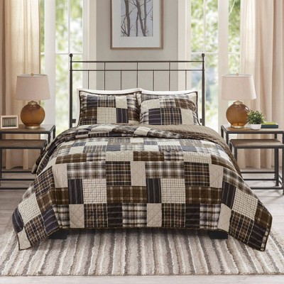 King Black and Brown Reversible Microfiber Quilt Set