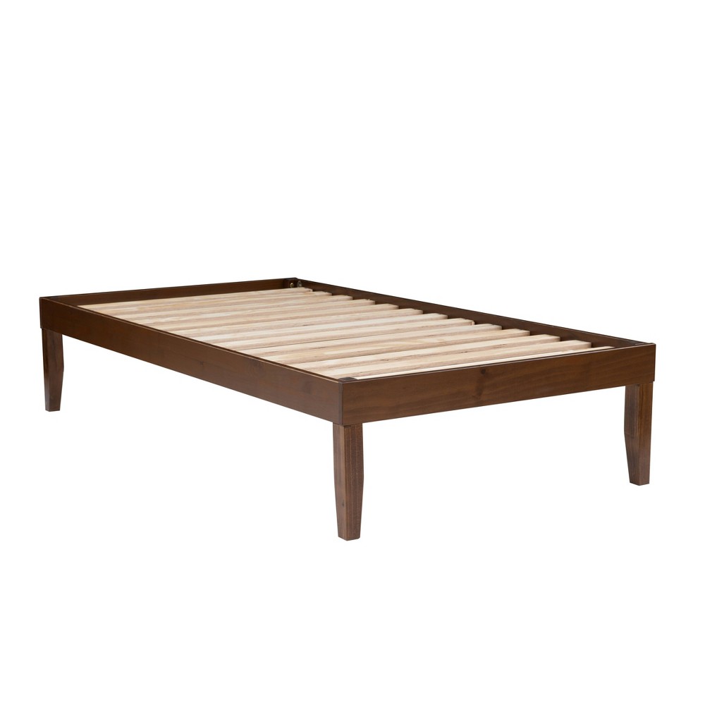 Pensy Solid Wood Mid-Century Modern Twin Size Platform Bed Frame Walnut - Powell: Durable Pine, Easy Setup