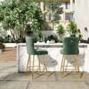 Ridstar Set of 2 Velvet Bar Stool with Metal Legs, Button Tufting & Tassel Trim-Green - 2 of 4