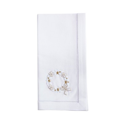 Saro Lifestyle Christmas Wreath Embroidered Napkin (Set of 6), White, 20"x20"