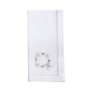 Saro Lifestyle Christmas Wreath Embroidered Napkin (Set of 6), White, 20"x20" - 1 of 3