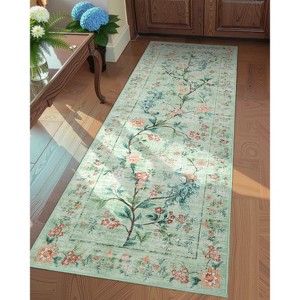 Washable Area Rug Floral Peacock Print Rug Soft Non Slip Low Pile Accent Rugs for Living Room Bedroom - 1 of 4