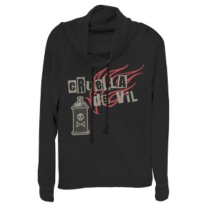 Juniors Womens Cruella Spray Flames Logo Cowl Neck Sweatshirt - 1 of 4