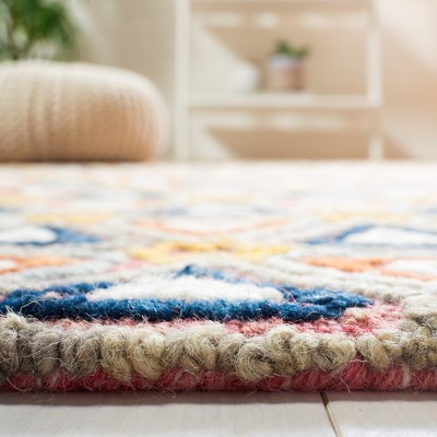 Hand-Tufted Red and Navy Wool 3' x 5' Geometric Area Rug