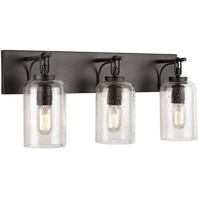 Old Bronze 3-Light Vanity with Clear Seeded Glass Cylinders