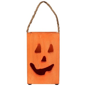 Northlight Large Orange Wood Jack O Lantern Halloween Candle Lantern - 8" - 1 of 4