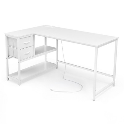 Crestlive Products L-Shaped Desk with Drawers - 55 in Reversible White Office Desk Computer Desk with USB Ports,Storage and Bookshelf