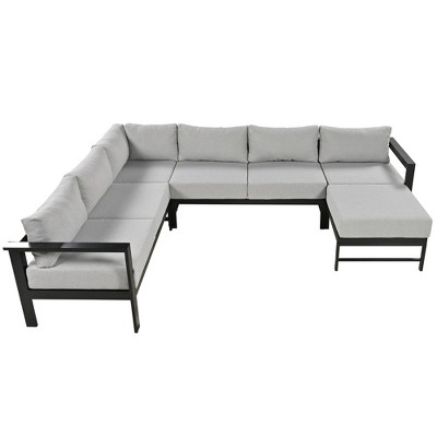 Modern Outdoor Sectional Sofa, 6 Seater Patio Conversation Couch Sets, U-Shaped Chaise Lounge Couch, Convertible Sofa Set For Outdoor Garden Porch