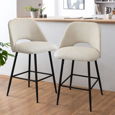 Edwin 26.5" inches Fabric Counter Height Stools,Armless Upholstered Counter Stools With Backs Set Of 2,Black Metal Frames-The Pop Home