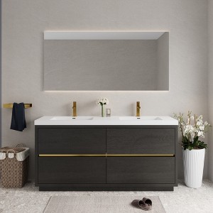 Whisen Freestanding Bathroom Vanity with Stone Resin Sink, U-Shaped Interior, 2 Soft-Close Drawers, Pre-Assembled Cabinet - 1 of 4