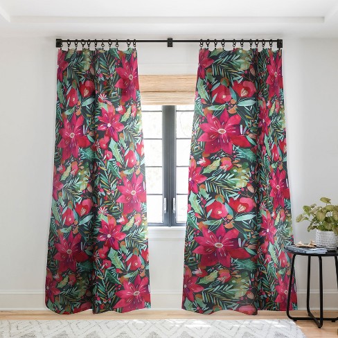 CayenaBlanca Watercolour Christmas Flowers Single Panel Sheer Window Curtain - Society6 - image 1 of 4