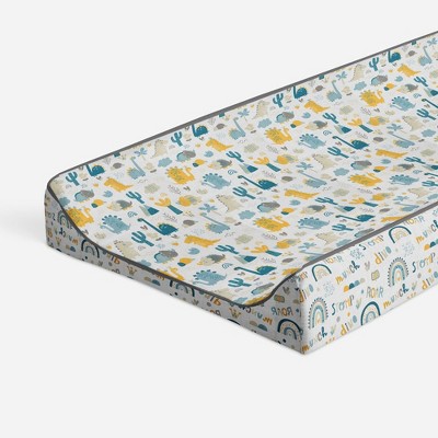 Bacati - Little Dino Boys Teal/Yellow Muslin Quilted Changing Pad Cover