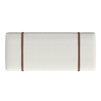 Cream Boucle Upholstered Bench with Faux Leather Straps