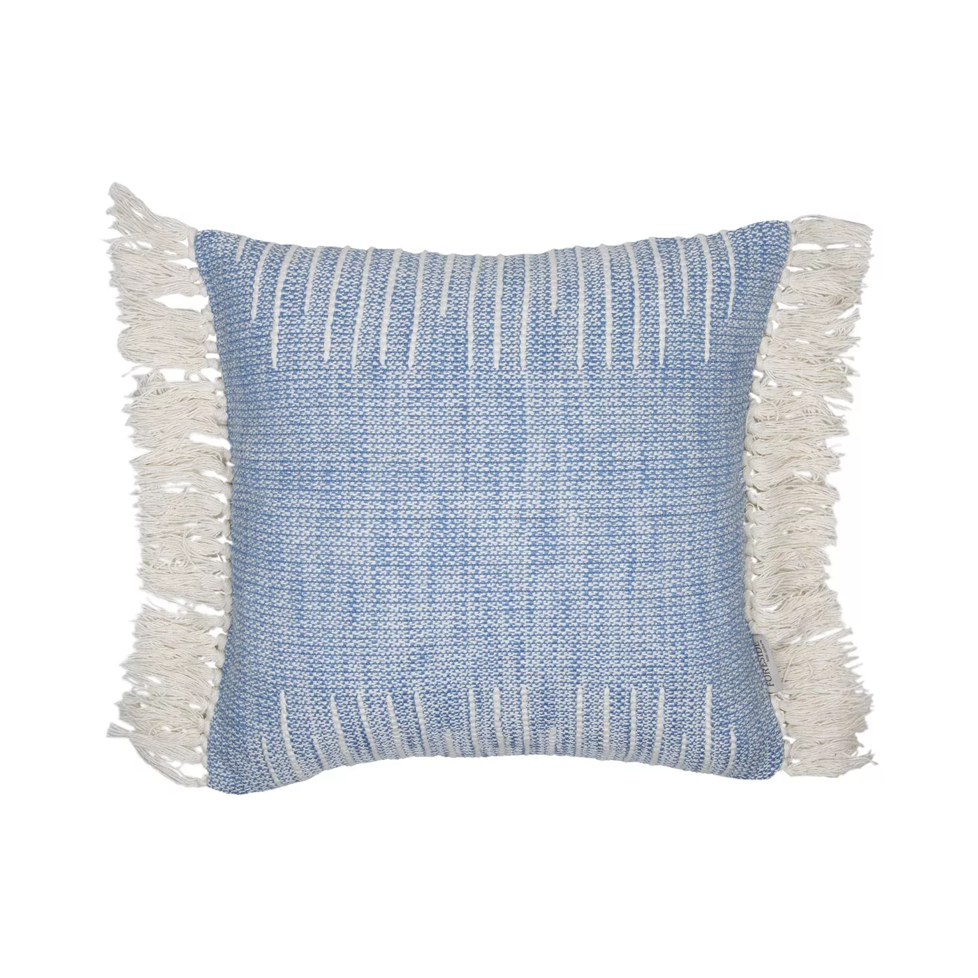 Blue Hand Woven 18 x 18 inch Decorative Cotton Throw Pillow Cover With Insert and Hand Tied Fringe - Foreside Home & Garden - image 1 of 5