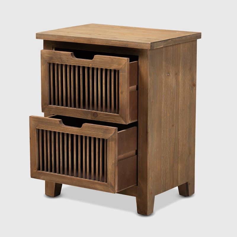 Clement 2 Drawer Wood Spindle Nightstand Brown - Baxton Studio, 3 of 10
