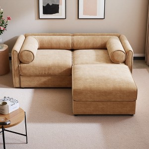 75.5" Chenille L-Shaped Sectional Sofa with Cylindrical Cushions & Storage Seat - 1 of 4