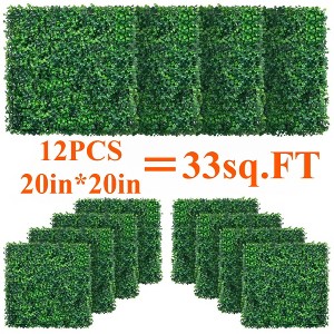 12 Pack 20in x 20in Artificial Grass Wall Panels Boxwood Panels Backdrop, Large Hedge Plant Greenery Faux Topiary Fence - 1 of 4