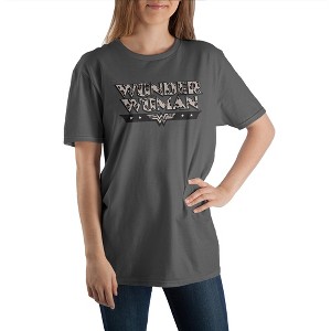 Grey Wonder Woman Superhero Women's Leopard Print Graphic Tee - 1 of 1