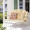LuxenHome Natural Unfinished Wood Log Cabin Porch Swing with Chains Brown - 2 of 4