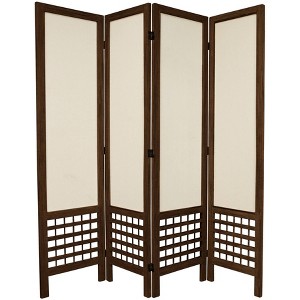 5 1/2ft. Tall 4 Panels Open Lattice Fabric Room Divider Burnt Brown - Oriental Furniture: Hardwood Frame, No Assembly Required - 1 of 3