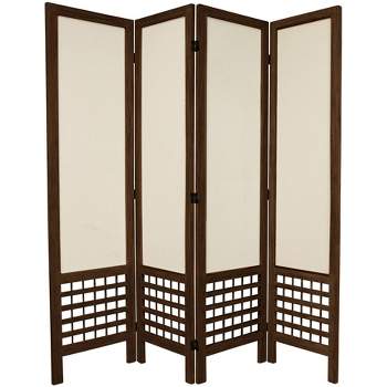 5 1/2ft. Tall 4 Panels Open Lattice Fabric Room Divider Burnt Brown - Oriental Furniture