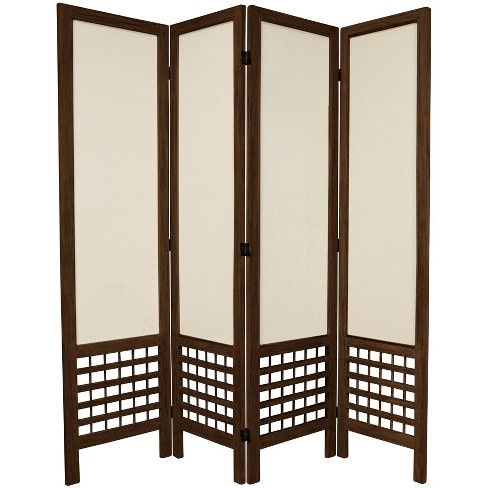 5 1/2ft. Tall 4 Panels Open Lattice Fabric Room Divider Burnt Brown - Oriental Furniture - image 1 of 3