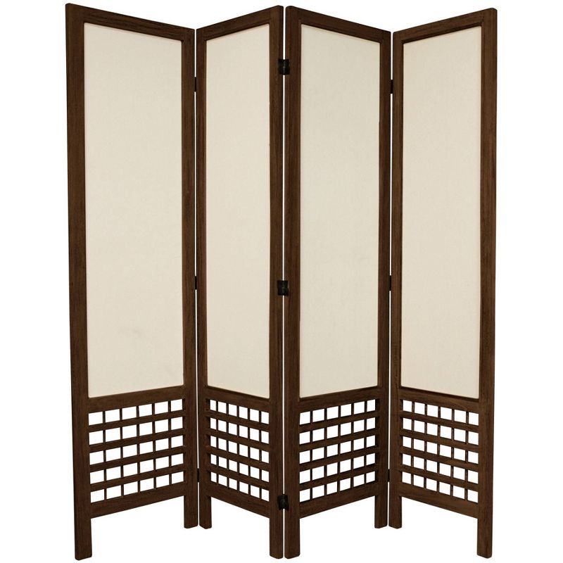 5 1/2ft. Tall 4 Panels Open Lattice Fabric Room Divider Burnt Brown - Oriental Furniture, 1 of 6