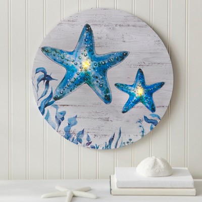 Blue Starfish LED Canvas Wall Art with Ocean Theme