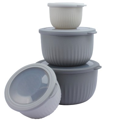Gray Plastic Nesting Mixing Bowls with Lids, 8 Piece Set