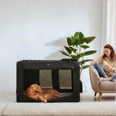 48-Inch Soft Dog Crate, Collapsible Portable for Indoor Outdoor Use - Secure Kennel with Zippers for Home, Car, Travel Camping, Black