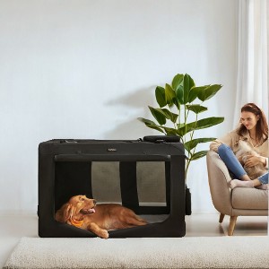 LEDREM 48-Inch Soft Dog Crate, Collapsible Portable for Indoor Outdoor Use - Secure Kennel with Zippers for Home, Car, Travel Camping, Black - 1 of 4