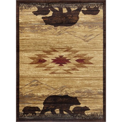 Chic Crate Southwest Lodge Area Rug with Wildlife & Mountain Design – Stain Resistant, Durable 0.39" Pile, Made in Turkey