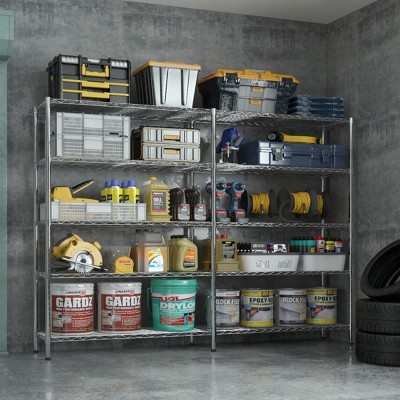 Syemin Utility Storage Shelves 5-Layer Double Row Garage Shelves, Freely Adjustable Storage Rack, Metal Storage Rack, Grey, 69.68"*15.75"*70.87"